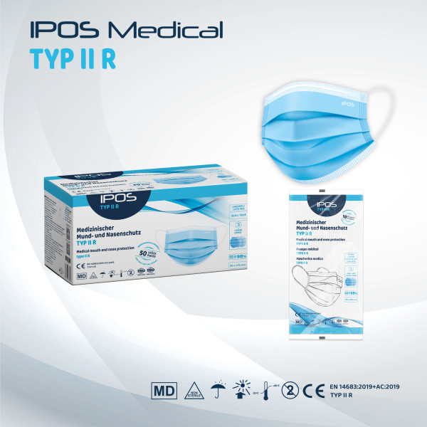 IPOS - Typ IIR - MNS Maske Blau - 50er Pack - 3-lagig
