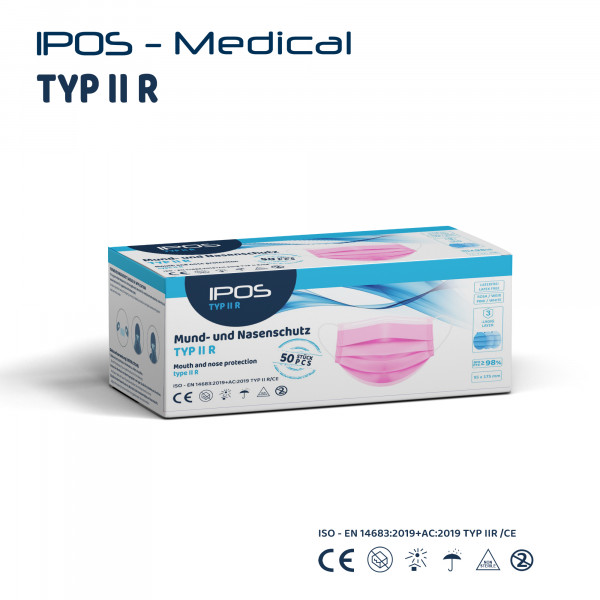 IPOS - Typ IIR - MNS Maske Pink - 50er Pack - 3-lagig