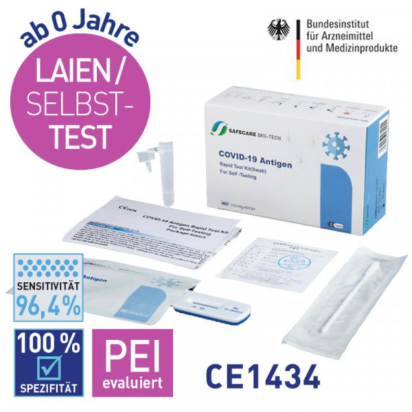 Safecare Bio-Tech Covid-19 Antigen Schnelltest (Swab), Laientest, 5 Tests / Box
