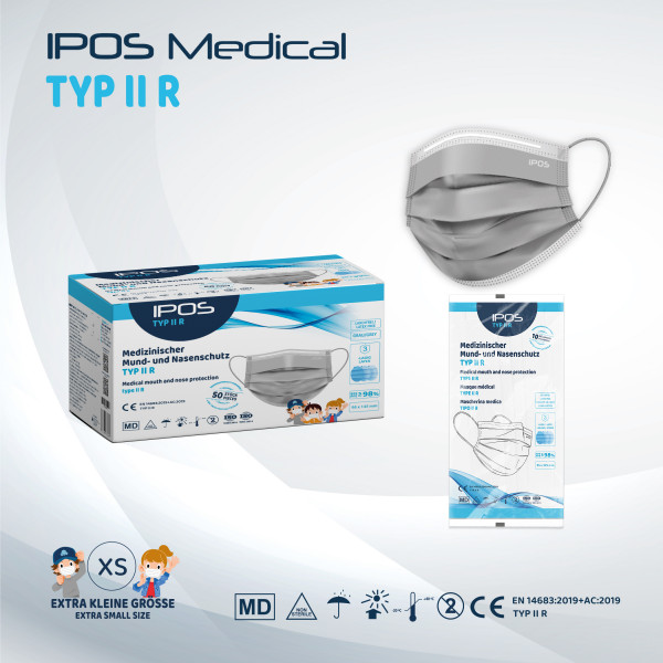 IPOS - Typ IIR - MNS Maske Grau Small - 50er Pack - 3-lagig