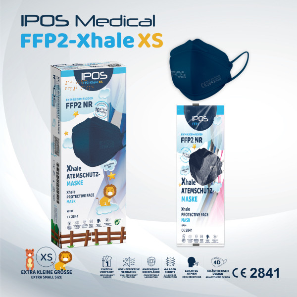 10er Box Blau IPOS-FFP2 Xhale Extra Small ATEMSCHUTZMASKE (EINZELVERPACKT)