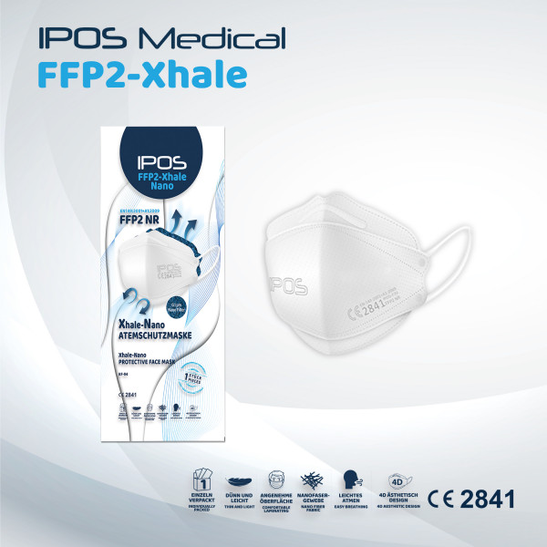 IPOS-FFP2 Xhale Nano 10er Box Weiss ATEMSCHUTZMASKE (EINZELVERPACKT)