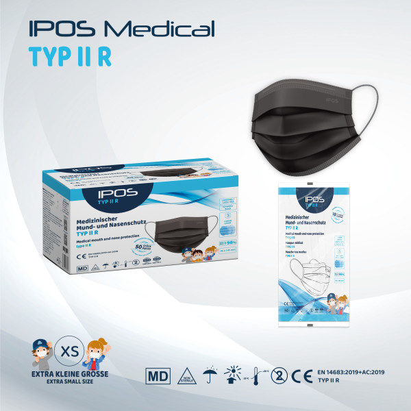 IPOS - Typ IIR - MNS Maske Schwarz Small - 50er Pack - 3-lagig