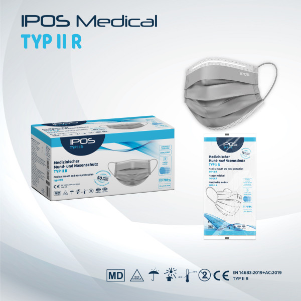 IPOS - Typ IIR - MNS Maske Grau- 50er Pack - 3-lagig