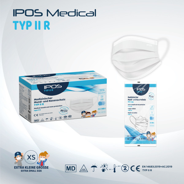 IPOS - Typ IIR - MNS Maske Weiß Small - 50er Pack - 3-lagig