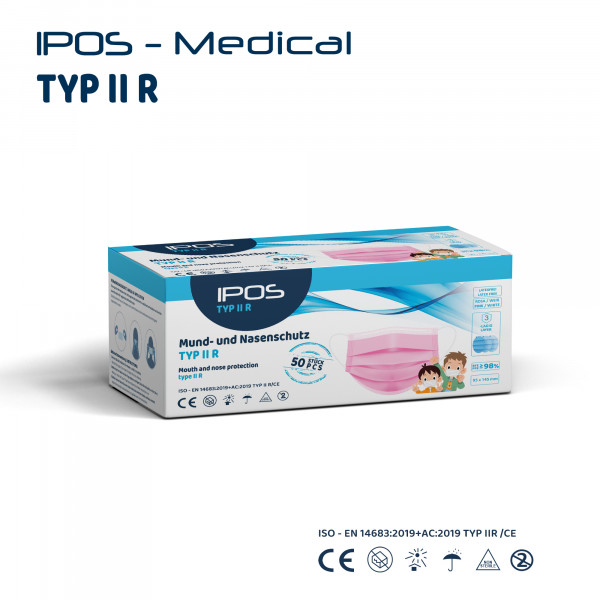 IPOS - Typ IIR - MNS Maske Pink Small - 50er Pack - 3-lagig