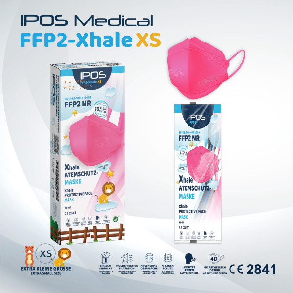 10er Box Pink IPOS-FFP2 Xhale Extra Small ATEMSCHUTZMASKE (EINZELVERPACKT)