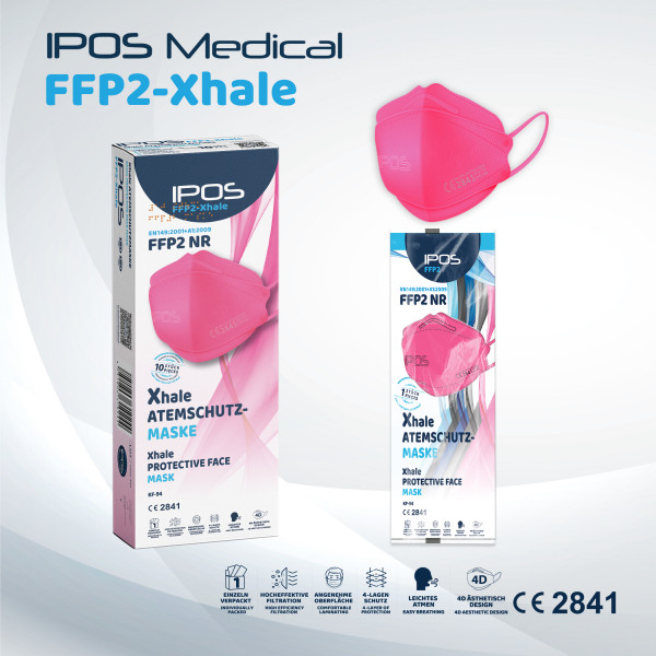 10er Box Pink IPOS-FFP2 Xhale ATEMSCHUTZMASKE (EINZELVERPACKT)